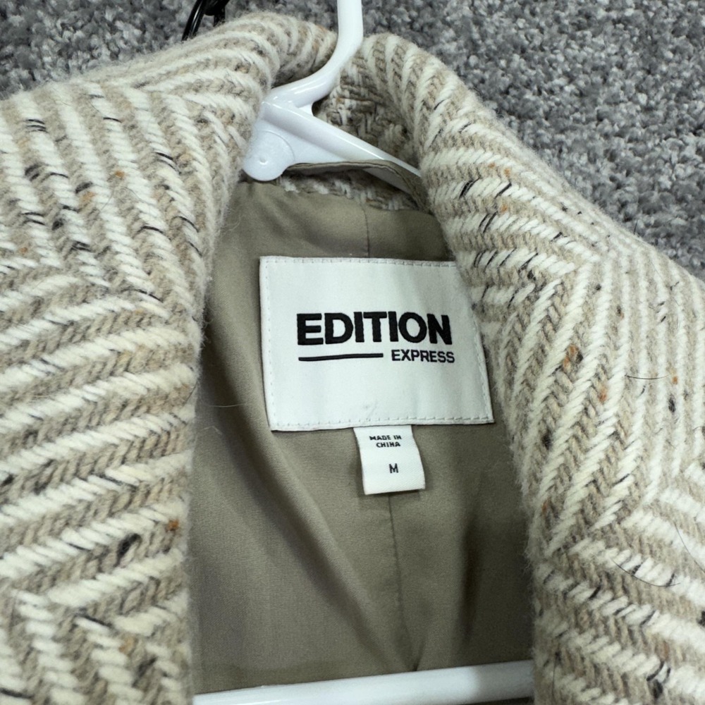 Edition Express Coat Womens Medium Beige Long Overcoat Lined Preppy - Picture 6 of 10